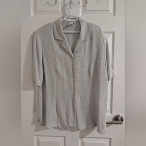 SASH Authentic Femminile Light Grey 100% Silk Jacquard Blouse Quiet Luxury Sz 18